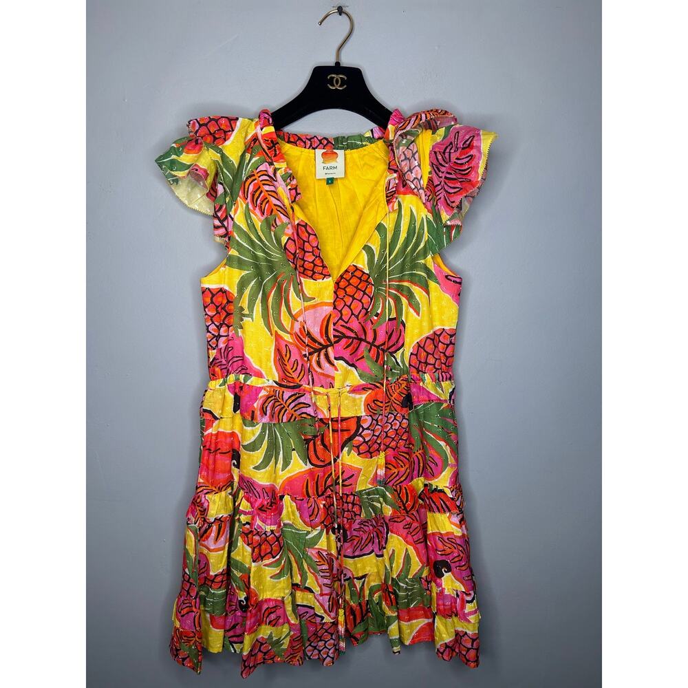 FARM Rio Fruit Dream Ruffle Cotton Mini Dress Women's Size Small